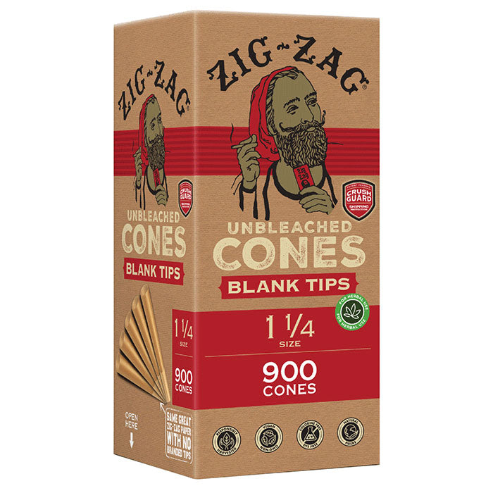 Zig-Zag 0.5 Gram 1 1/4 Blank Tip Bulk Unbleached Cones - 900 Cone Carton - Case of 6 Cartons