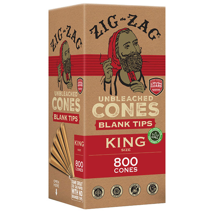 Zig-Zag 1 Gram King Size Blank Tip Bulk Unbleached Cones - 800 Cone Carton - Case of 6 Cartons