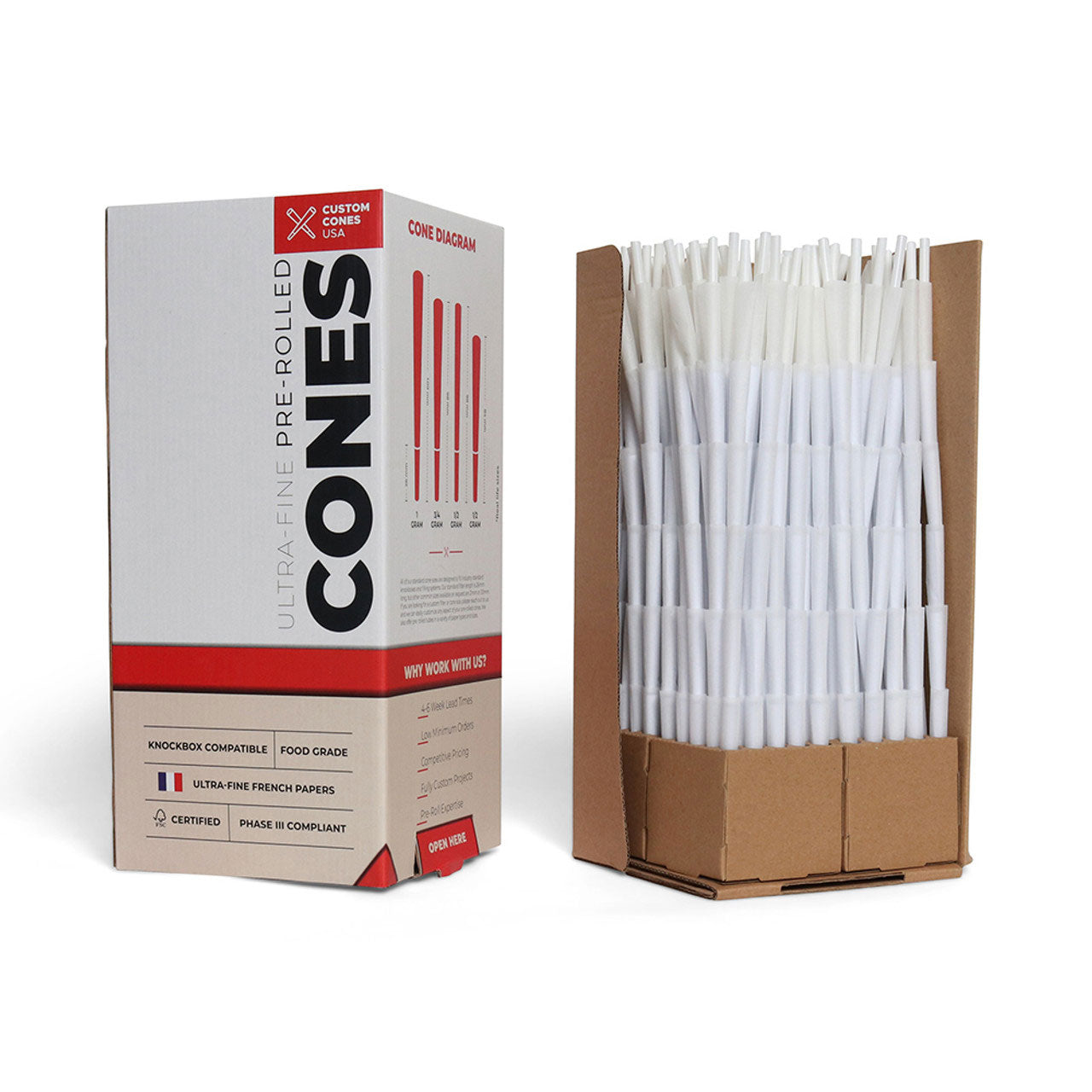 Custom Cones USA 84mm Dogwalker Pre-Rolled Cones, Refined White with 40mm Crutch - Case of 210