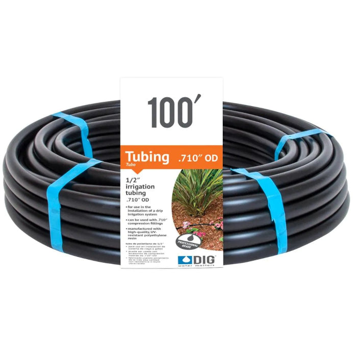 DIG 1/2 Inch Polyethylene Distribution Tubing, Black, 0.600 Inches ID x 0.700 Inches OD - 100 -Feet - Pack of 7