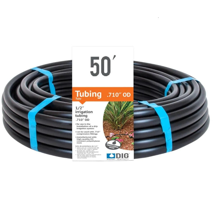 DIG 1/2 Inch Polyethylene Distribution Tubing, Black, 0.600 Inch ID x 0.700 Inch OD - 50 Feet - Pack of 9