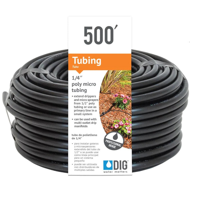 DIG 1/4 Inch Polyethylene Distribution Tubing, Black, 0.170 Inch ID x 0.250 Inch OD - 500 Feet - Pack of 4