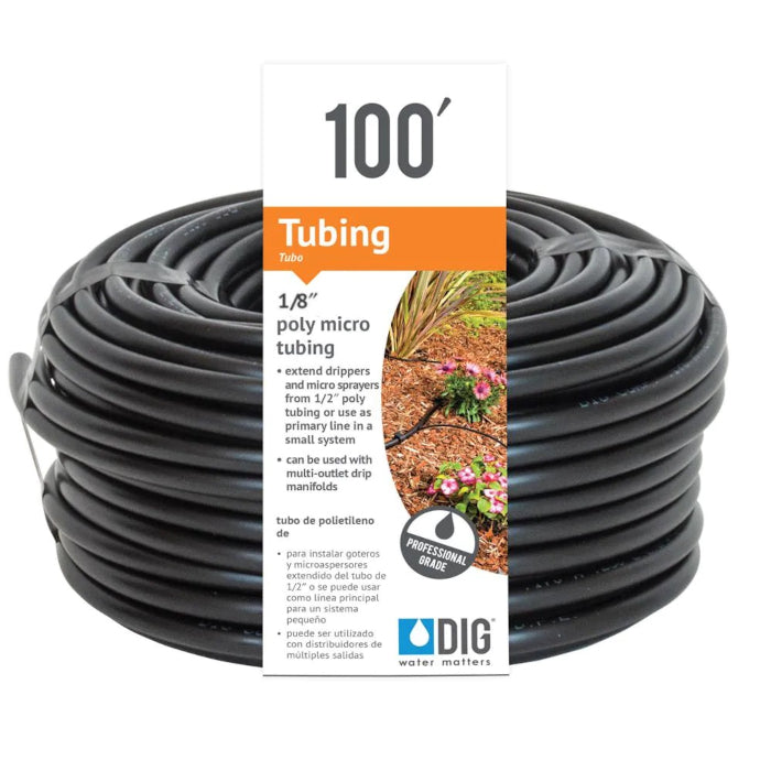 DIG 1/8 Inch Polyethylene Distribution Tubing, Black, 0.125 Inch ID x 0.187 Inch OD - 100 Feet - Pack of 22
