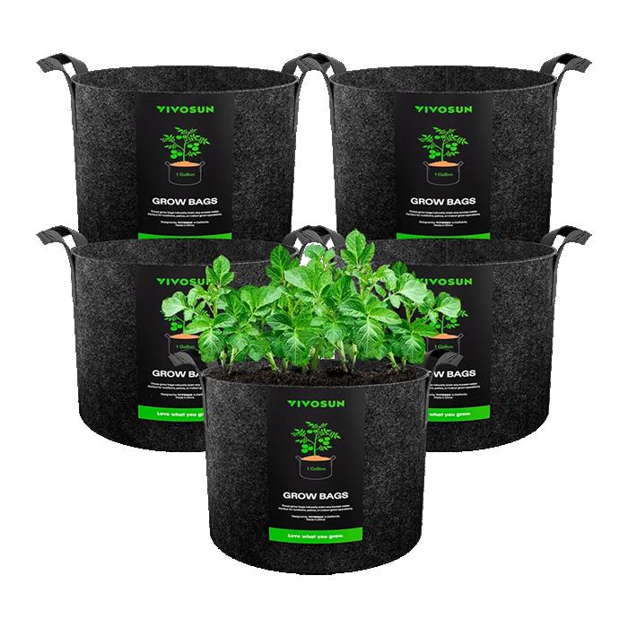 Vivosun Thick Nonwoven Fabric Pot with Handles, 1 Gallon, Pack of 5