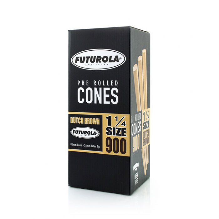 Futurola 1 1/4" Size 84/26 Dutch Brown Pre-Rolled Cone with Non-Printed Tip - Case of 5400