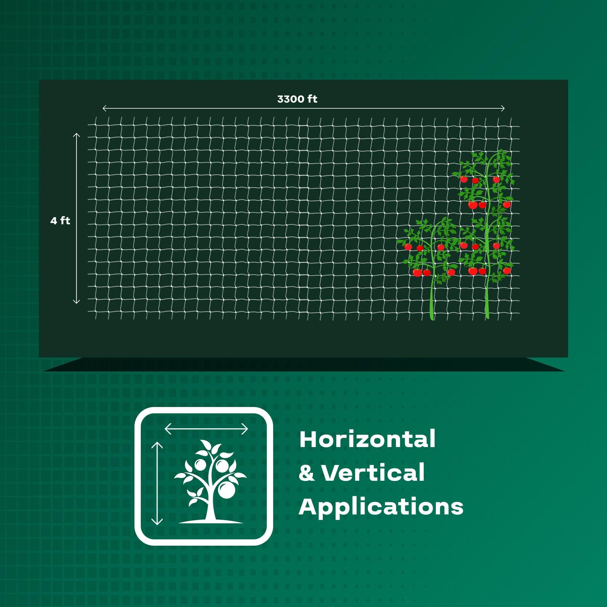 HBX Heavy-Duty Plastic Garden Trellis Netting, 6 Inch Square, 48 Inch x 3330 Foot