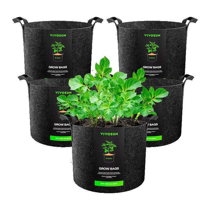 Vivosun Thick Nonwoven Fabric Pot with Handles, 10 Gallon, Pack of 5