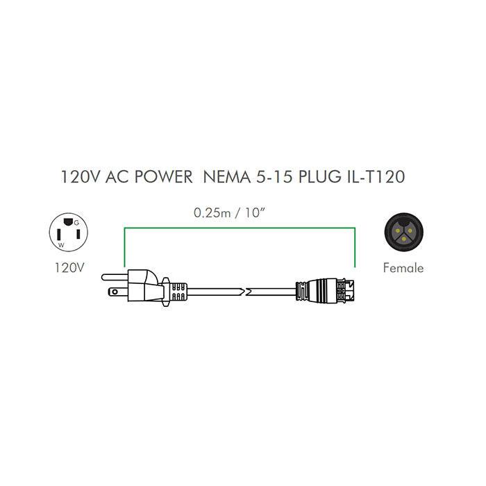 Iluminar Cable Logic AC Power Cord, 5-15P, 10 Inch, 120 Volt
