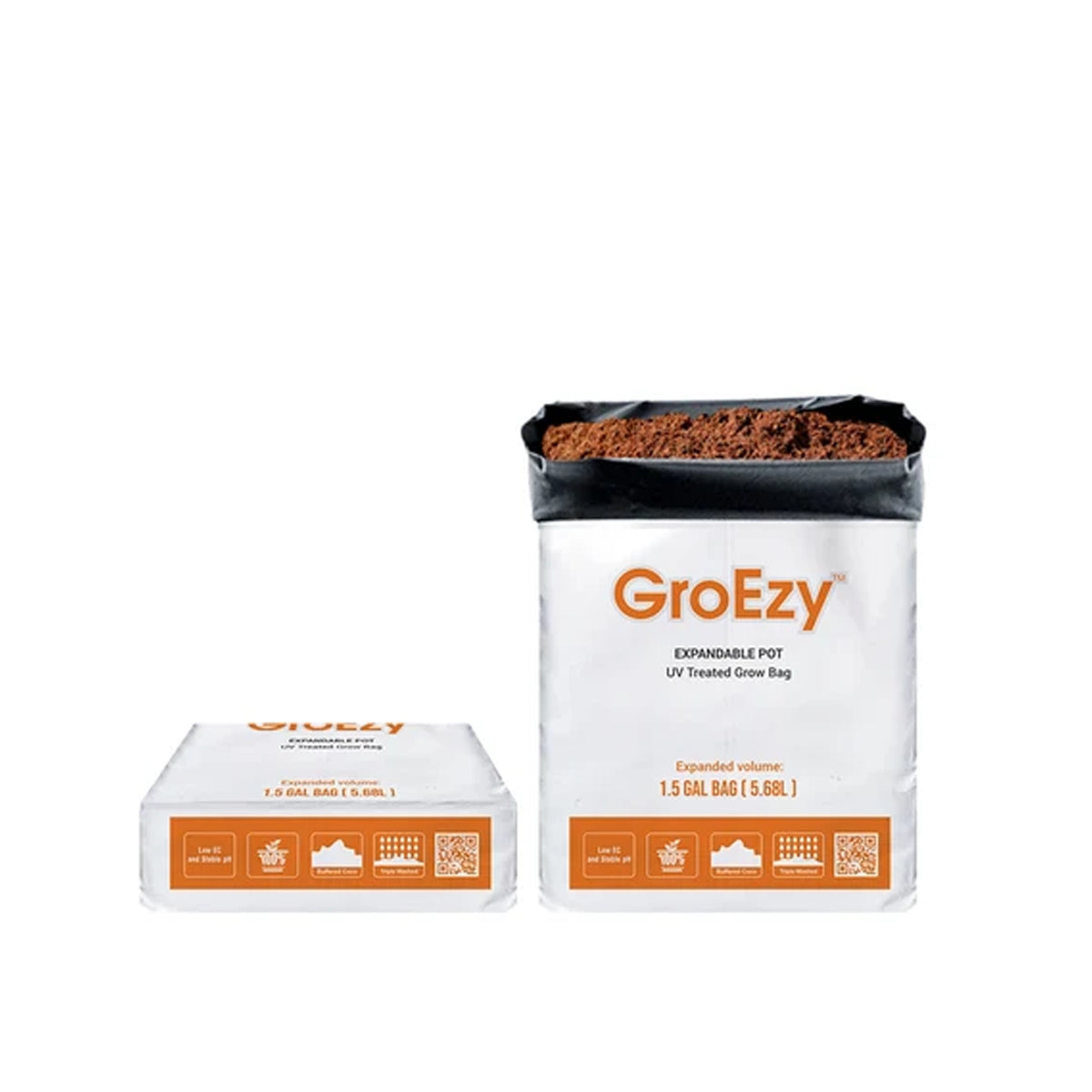 The Coco Depot GroEzy Expandable Pot in UV Treated Grow Bag, 1.5 Gallon - Pack of 50.