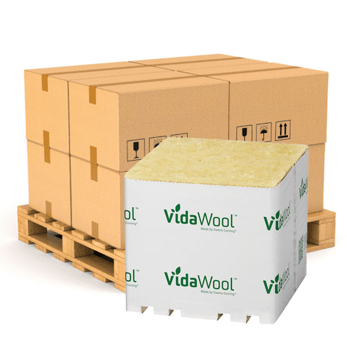 VidaWool Rockwool Block 512 No Hole, 8 Inch x 8 Inch x 8 Inch, Case of 18 - Pallet of 20 Pallets (360 Total Blocks)
