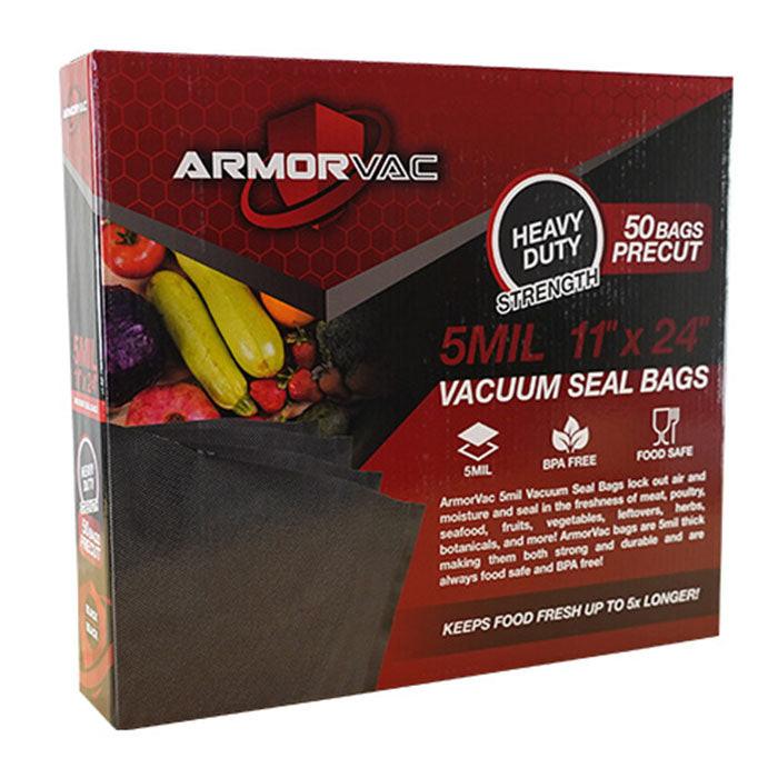 ArmorVac Pre-Cut Vacuum Seal Storage Bags, 5 mil 11 Inch x 24 Inch, Black - Pack of 50