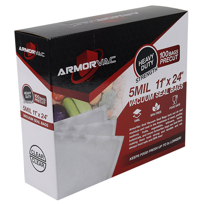 ArmorVac Pre-Cut Vacuum Seal Storage Bags, 5 mil 11 Inch x 24 Inch, Clear - Pack of 100