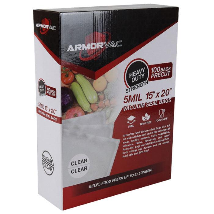 ArmorVac Pre-Cut Vacuum Seal Storage Bags, 5 mil 15 Inch x 20 Inch, Clear - Pack of 100