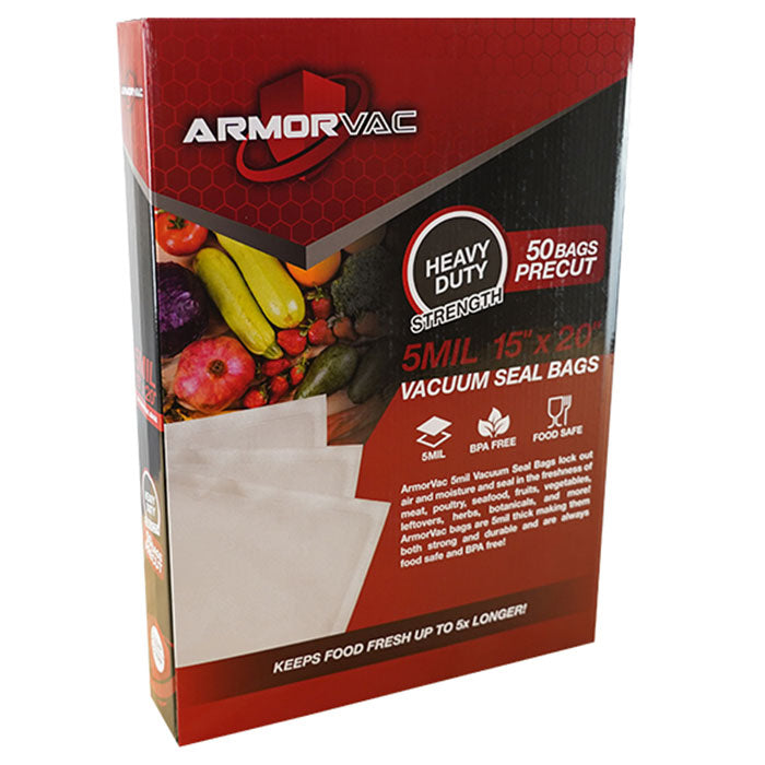 ArmorVac Pre-Cut Vacuum Seal Storage Bags, 5 mil 15 Inch x 20 Inch, Clear - Pack of 50