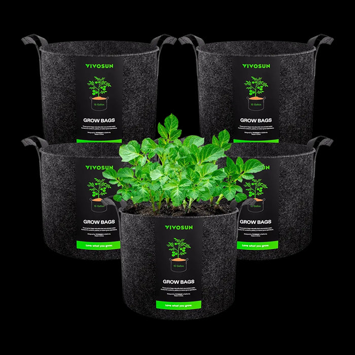 Vivosun Thick Nonwoven Fabric Pot with Handles, 15 Gallon, Pack of 5