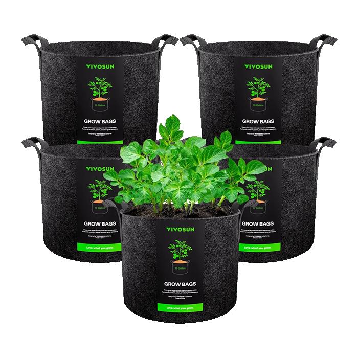 Vivosun Thick Nonwoven Fabric Pot with Handles, 15 Gallon, Pack of 5