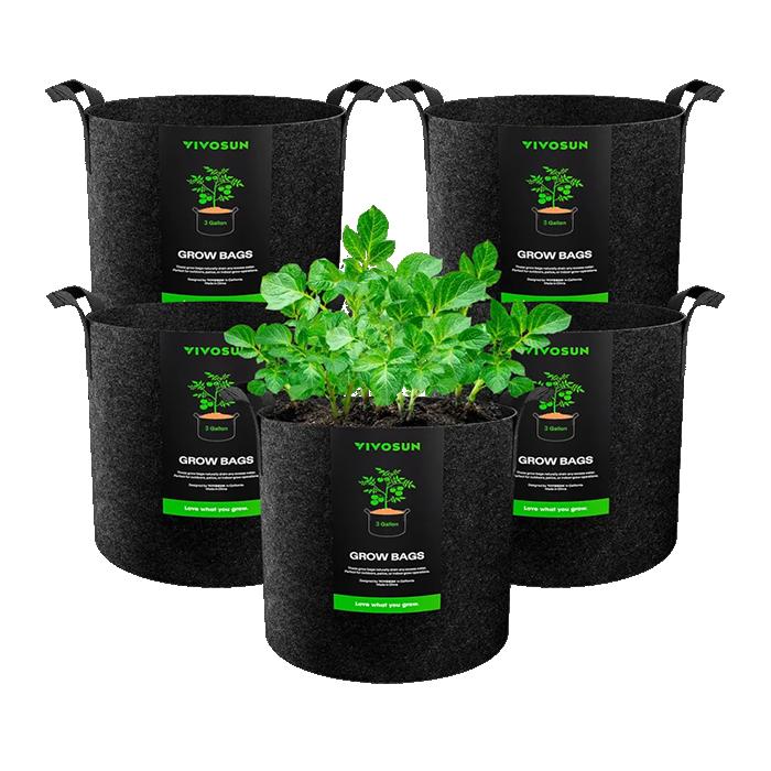 Vivosun Thick Nonwoven Fabric Pot with Handles, 3 Gallon, Pack of 5