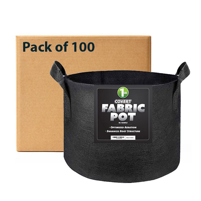 Covert Fabric Pot with Handle, 1 Gallon - Black, Pack of 100