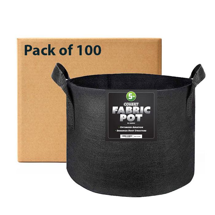 Covert Fabric Pot with Handle, 5 Gallon - Black, Pack of 100