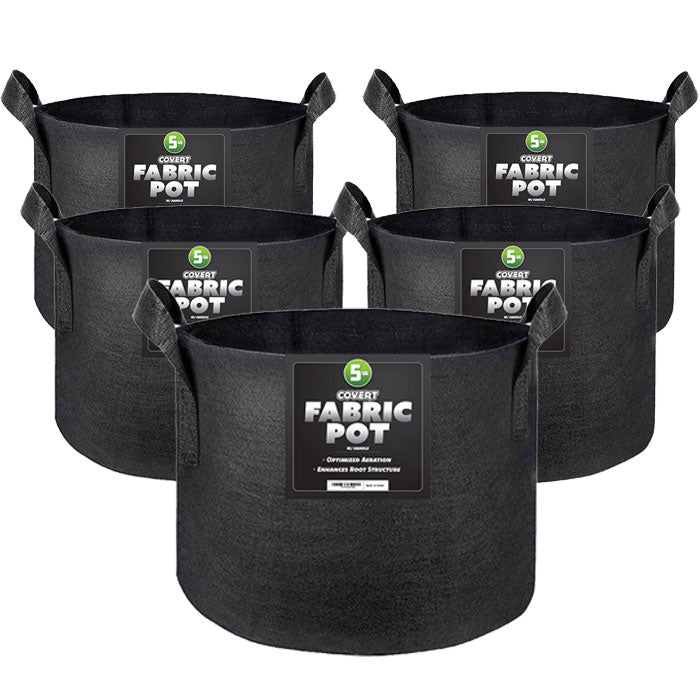 Covert Fabric Pot with Handle, 5 Gallon - Black, Pack of 5