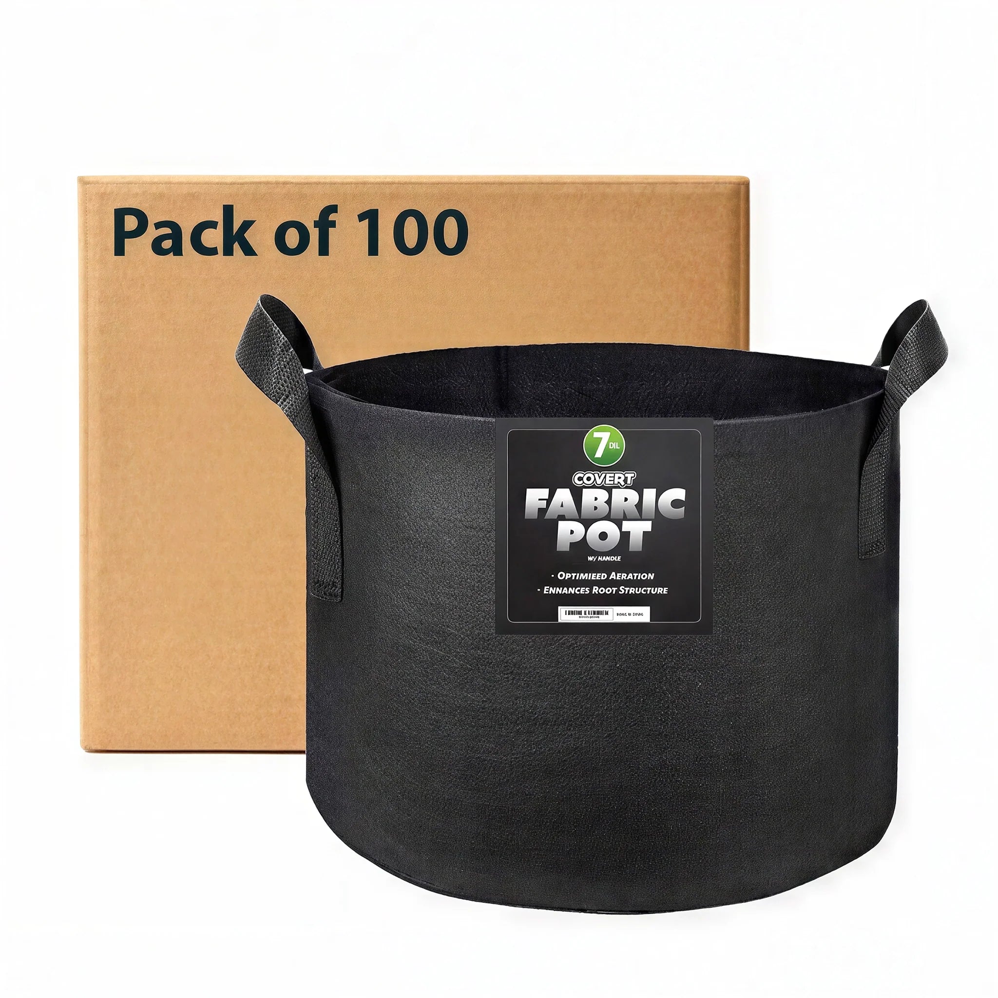 Covert Fabric Pot with Handle, 7 Gallon - Black, Pack of 100