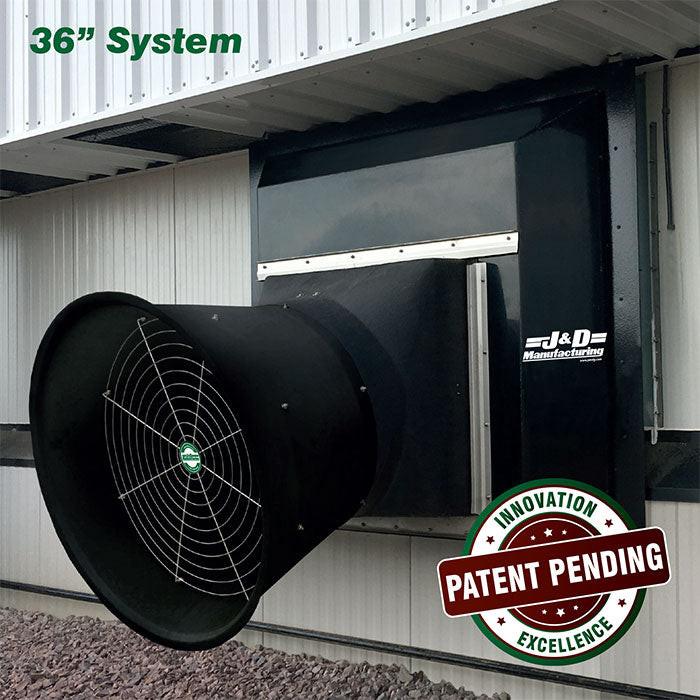 J&D Manufacturing Light Trap System, 36" - 13340 CFM (Direct Drive, 230/460 Volt, 1HP, Three Phase, With Cone, Aluminum Shutter, 2 Blade Nylon Prop)