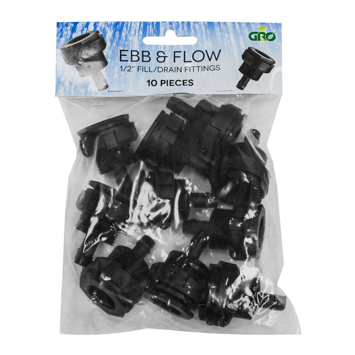 Grow1 Ebb & Flow Fill/Drain Fittings, 1/2 Inch - Pack of 10