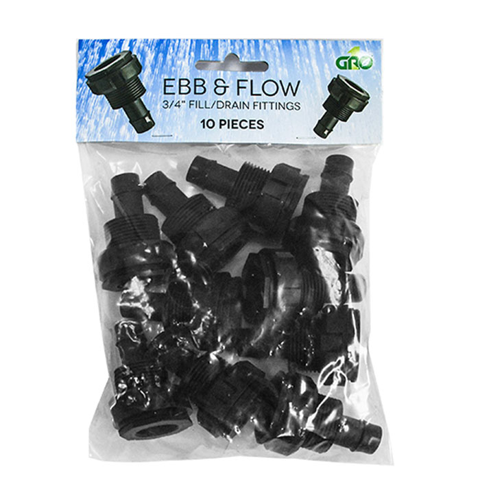 Grow1 Ebb & Flow Fill/Drain Fittings, 3/4 Inch - Pack of 10