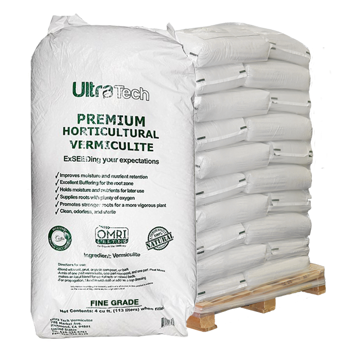Ultra Tech Premium Horticultural Vermiculite, Fine Grade, 4 Cubic Feet - Pallet of 33