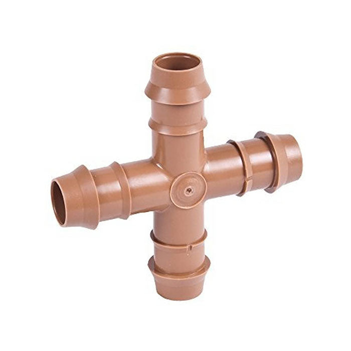 DIG 1/2 Inch Barbed Cross Connector Fitting, Brown, 17 mm, 0.600 Inch OD - Pack of 100