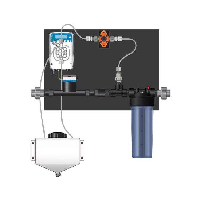 Dosatron Etatron eOne Micro-Dosing Pump, 3/4 Inch - Assembled Panel, Left to Right