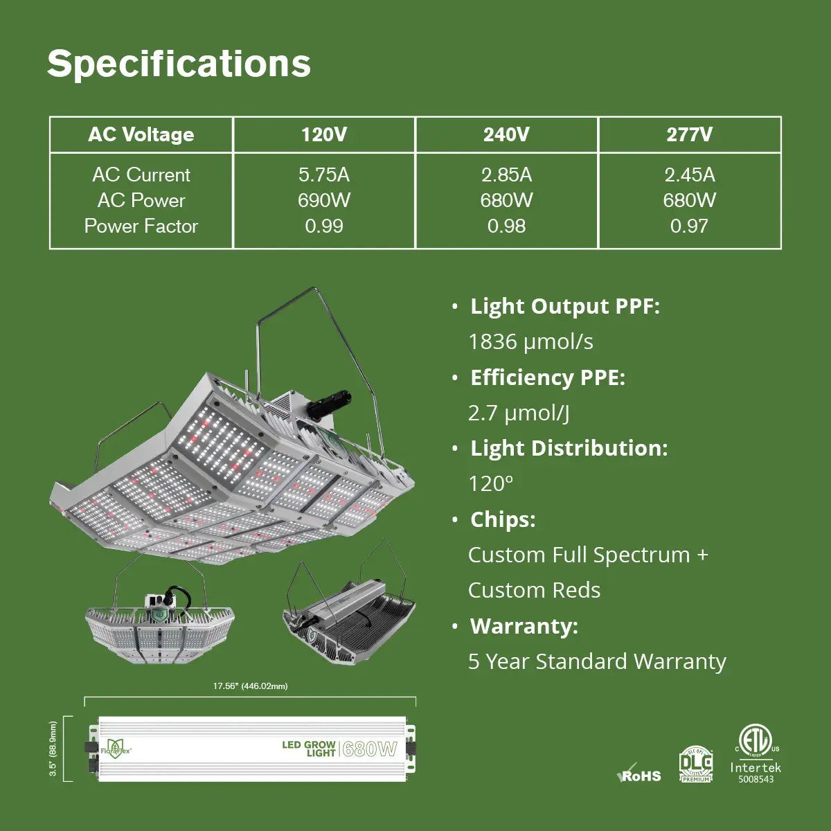 FloraFlex High Bay 680 Watt Full-Spectrum LED Grow Light
