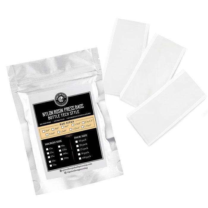 Gutenbergs Dank Pressing Co. 2" x 4" Bottle Tech Style Rosin Bag, 120 Micron - Pack of 10