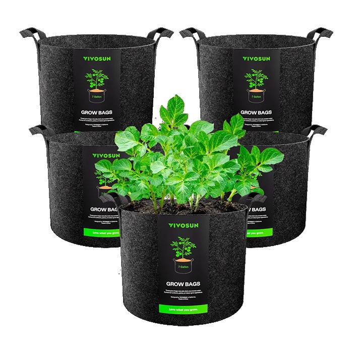 Vivosun Thick Nonwoven Fabric Pot with Handles, 7 Gallon, Pack of 5