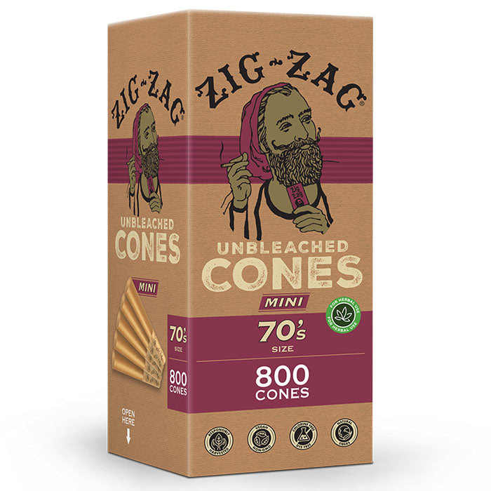 Zig-Zag 0.35 Gram 70's Unbleached Mini Cones - 900 Cone Carton - Case of 6 Cartons