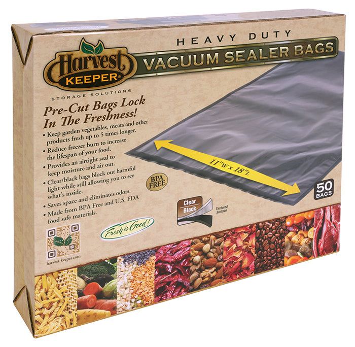 Harvest Keeper Pre-Cut Vacuum Seal Bags, Black / Clear, 11 in. x 18 in. - Pack of 50