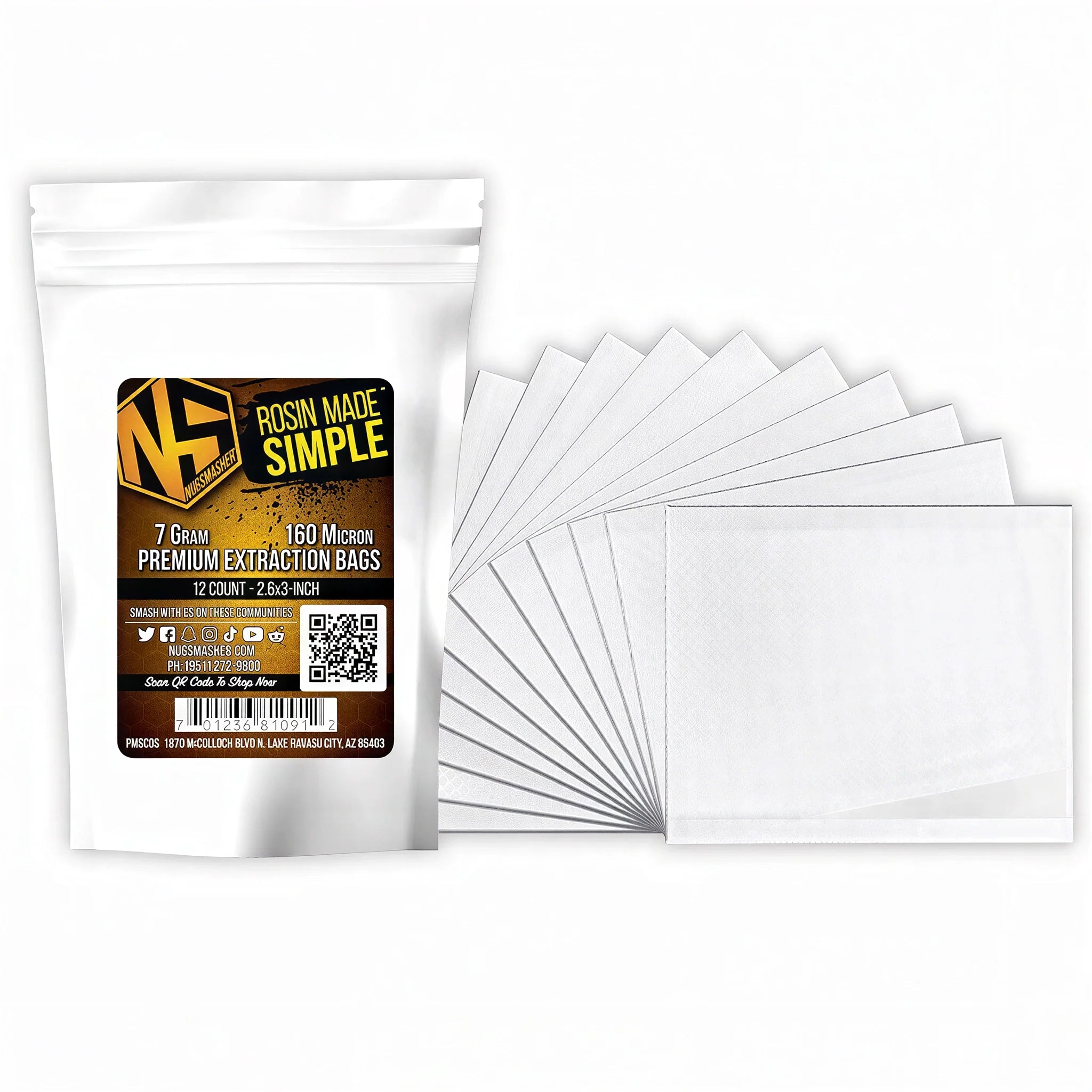 NugSmasher 7 Gram Premium Extraction Bags, 160 Micron, Pack of 12