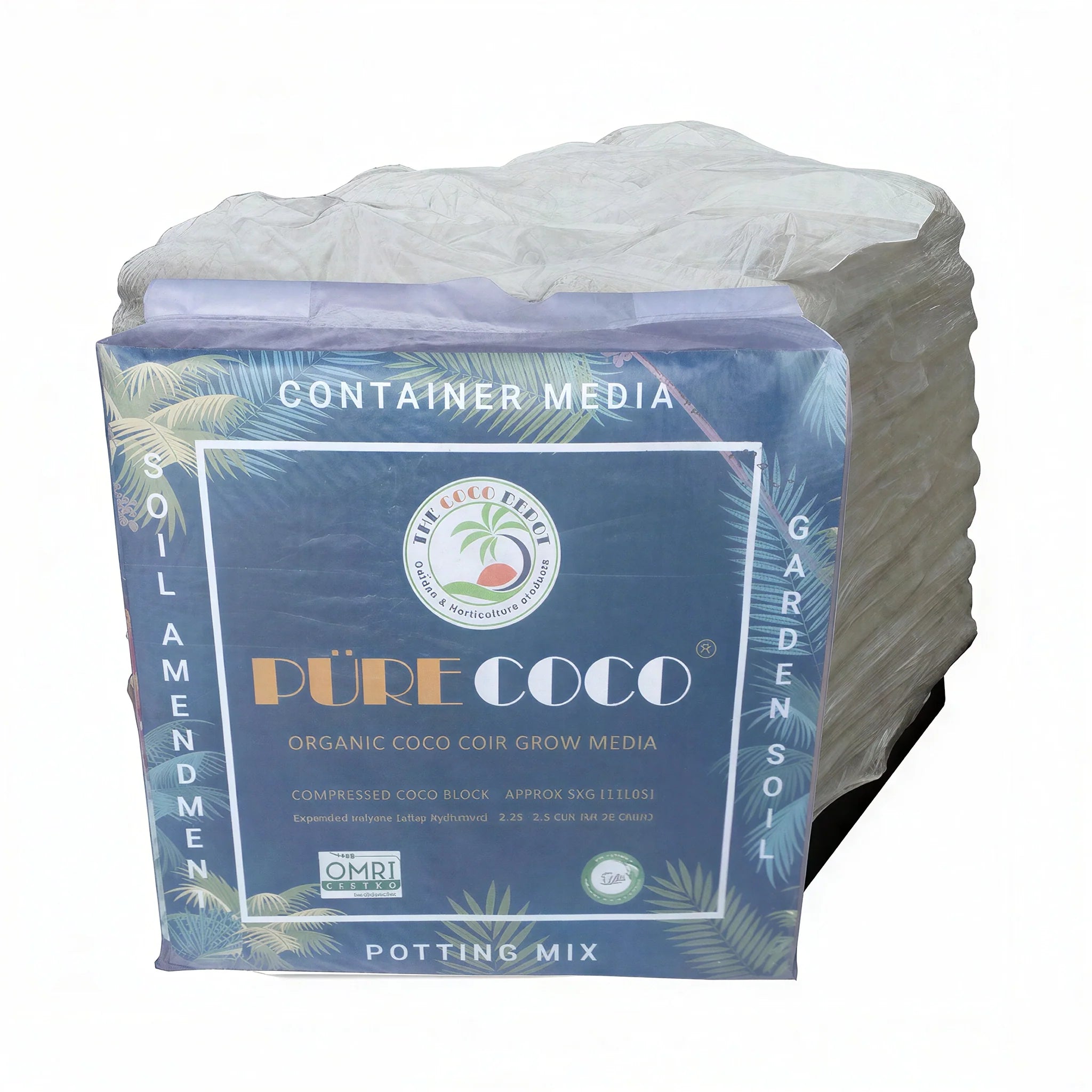The Coco Depot Individually Wrapped Pure Coco Organic Compressed Coco Block, 5 kg - Pallet of 200 Blocks