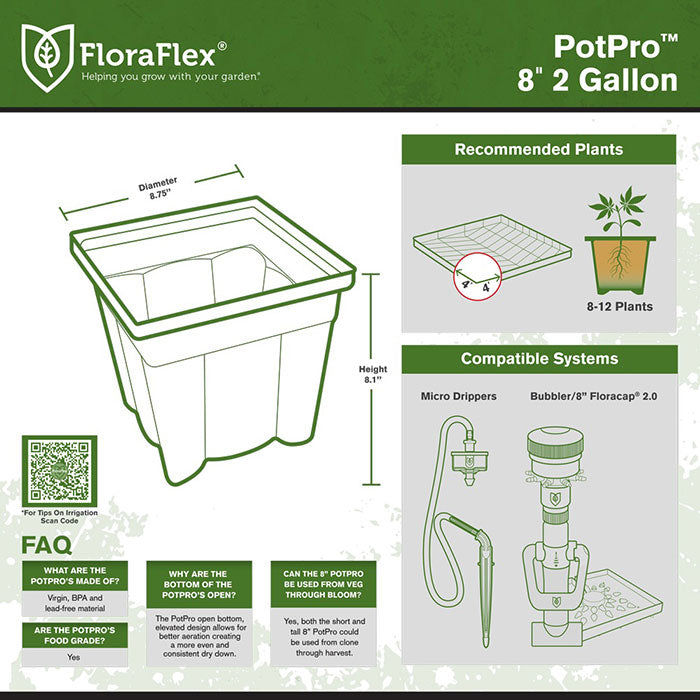 FloraFlex PotPro Pot, 8 Inch, Tall, 2 Gallon
