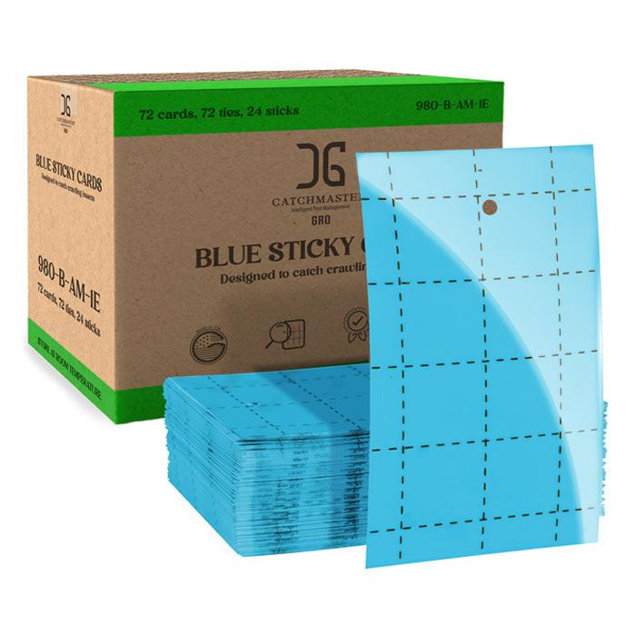 CatchMaster 3" x 5" Double-Sided Blue Sticky Card Insect Trap, Pack of 72.