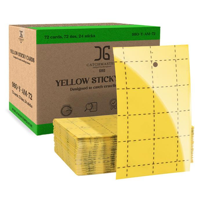 CatchMaster 3" x 5" Double-Sided Yellow Sticky Card Insect Trap, Pack of 72.