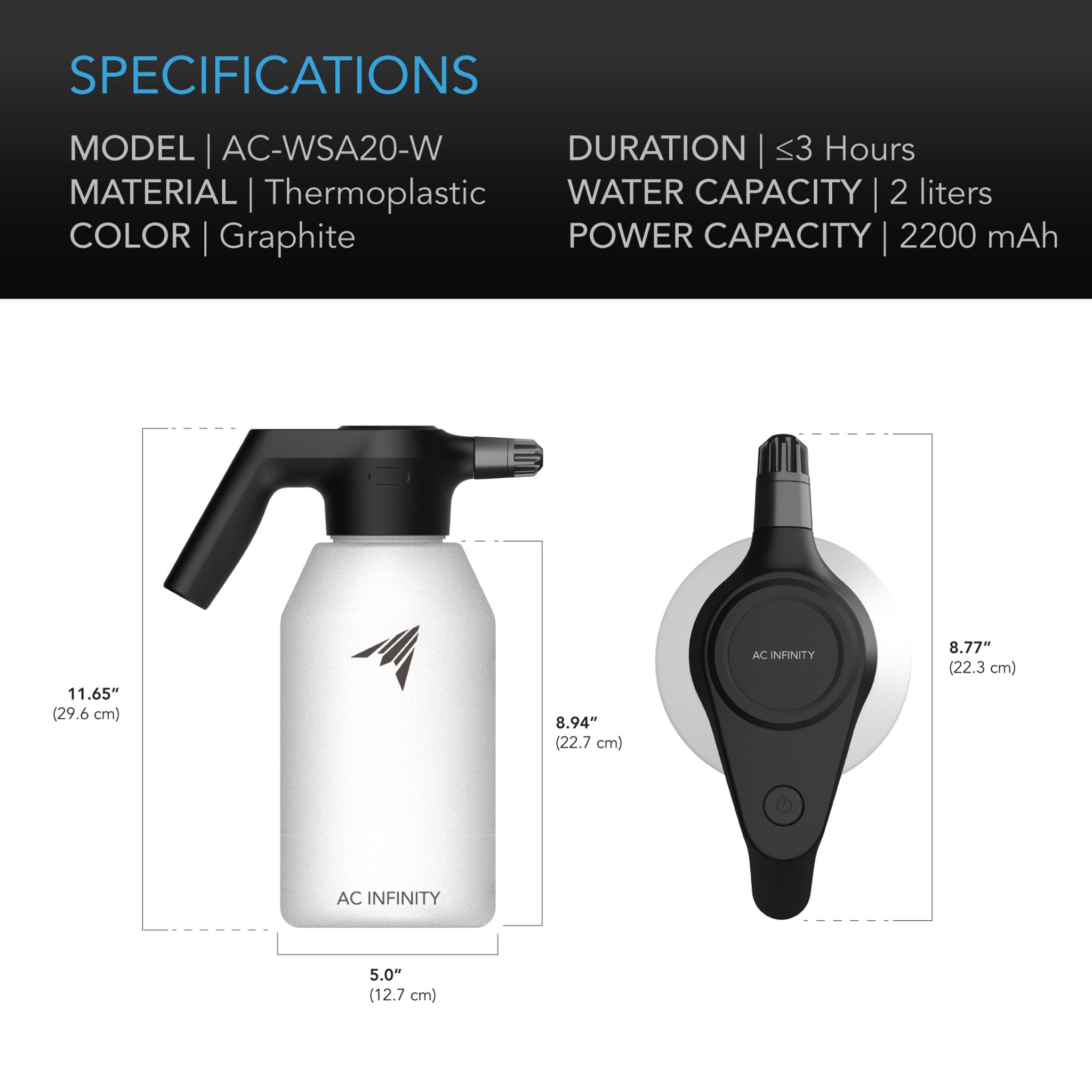 AC Infinity Automatic Water Sprayer, 2 Liter, White