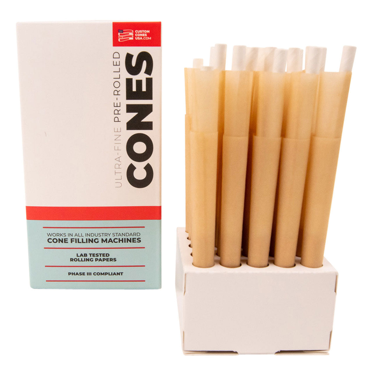 Custom Cones USA 109mm Pre-Rolled Cones, Natural Brown Paper with Wood Tip - Case of 50