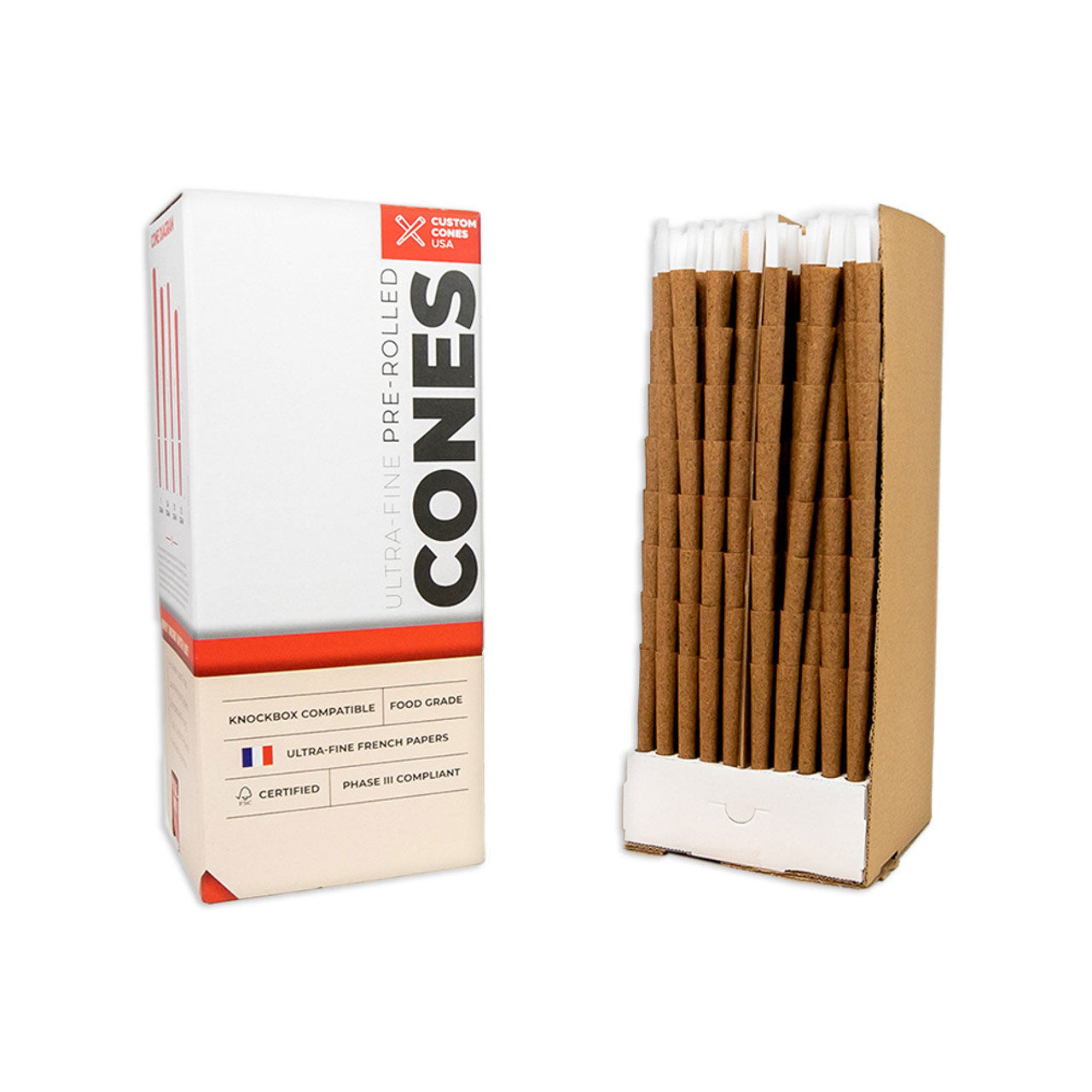 Custom Cones USA 98mm/26mm Pre-Rolled Cones, Brown Hybrid Hemp Wrap - Case of 800
