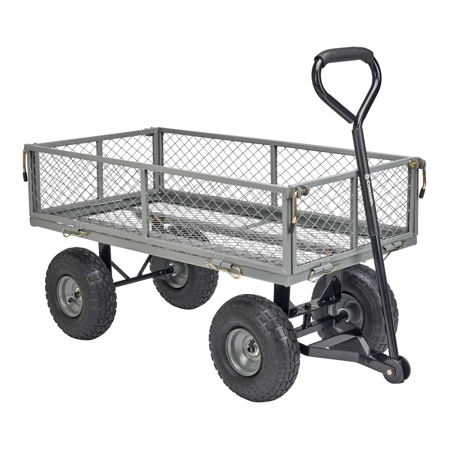 Corona Metal Landscaping Cart with Fold-Down Sides, Gray