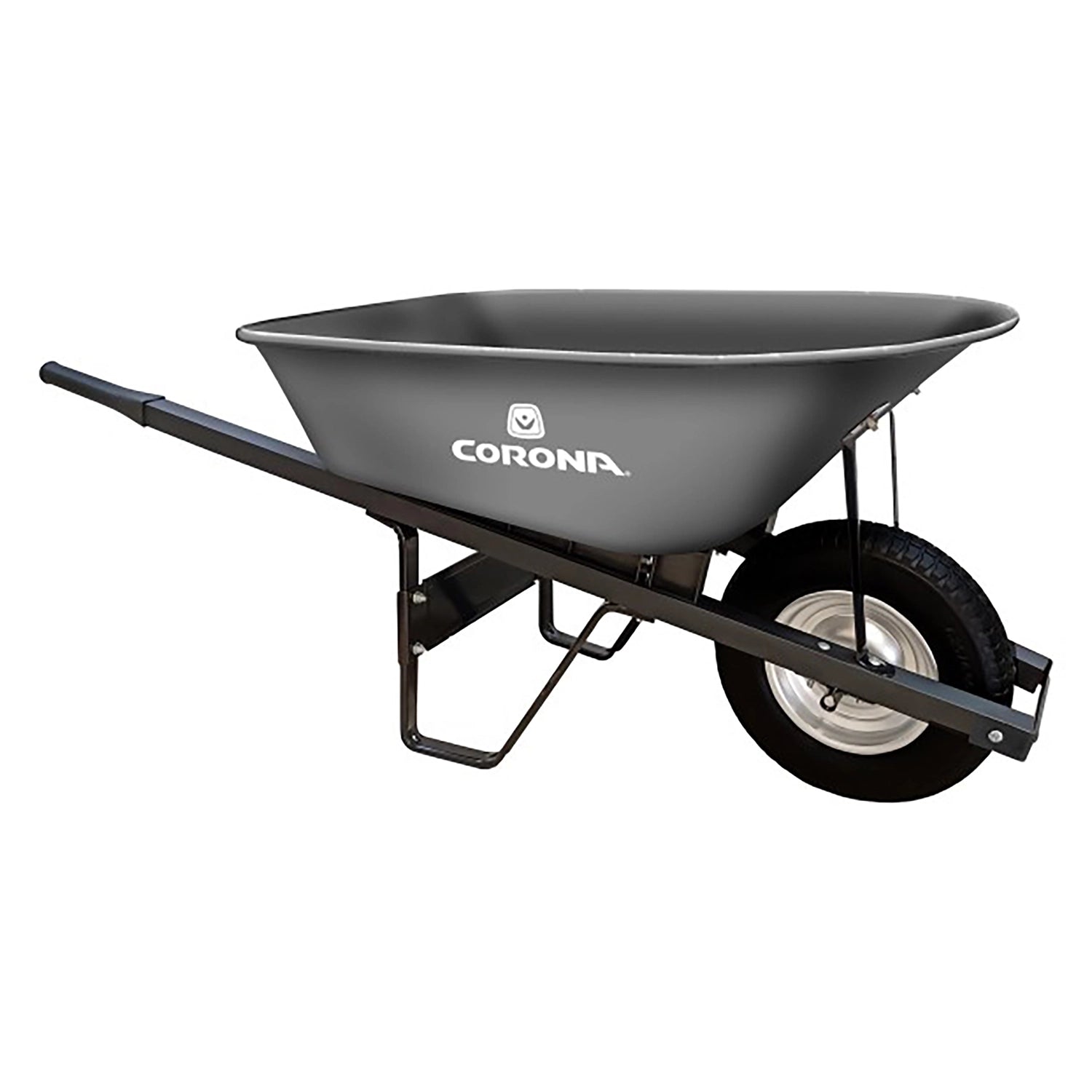 Corona Flat Free Tire Steel Wheelbarrow with Steel Handles, 6 cu ft - Gray