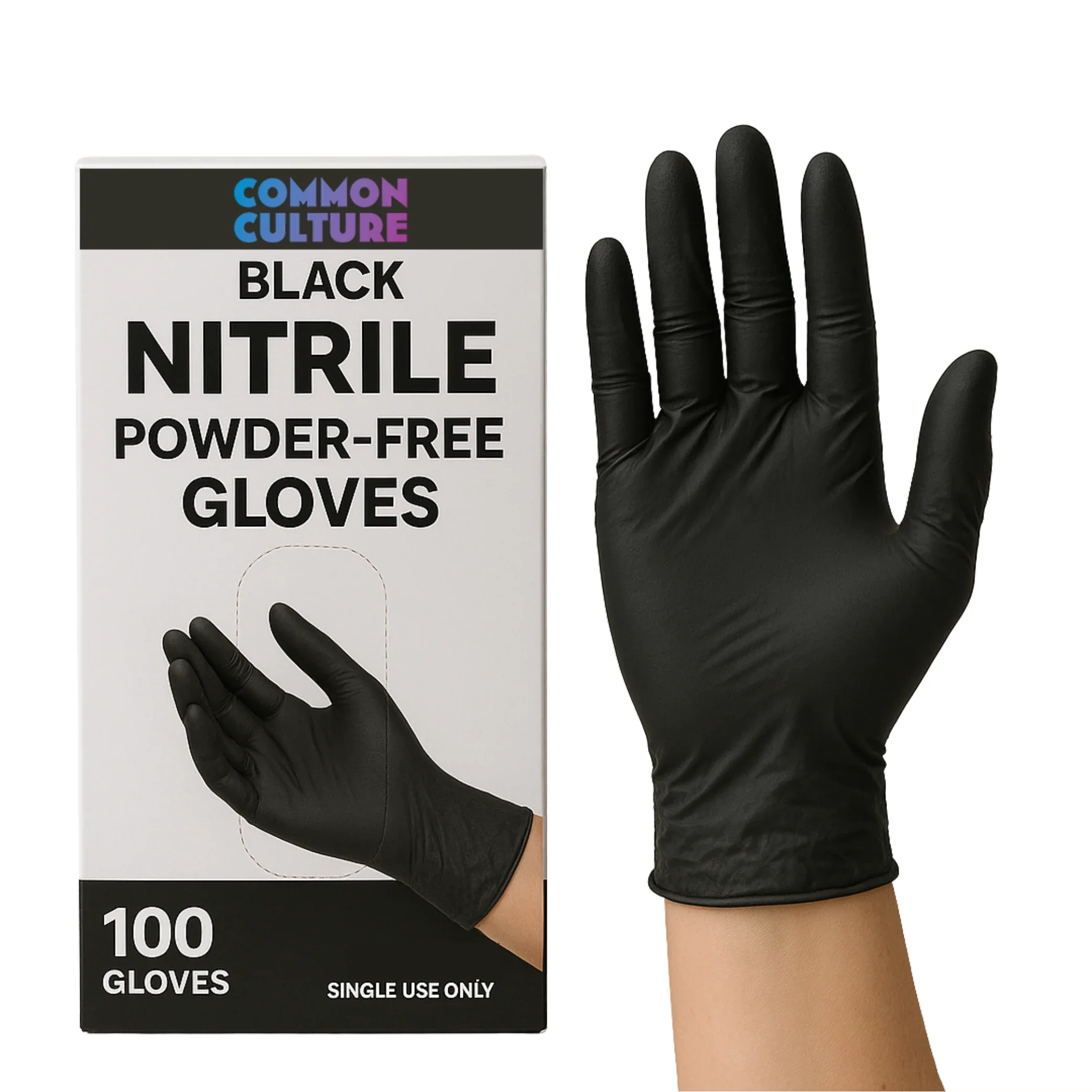 Common Culture Black Nitrile Gloves Medium (100/Box) | Clean Safety.