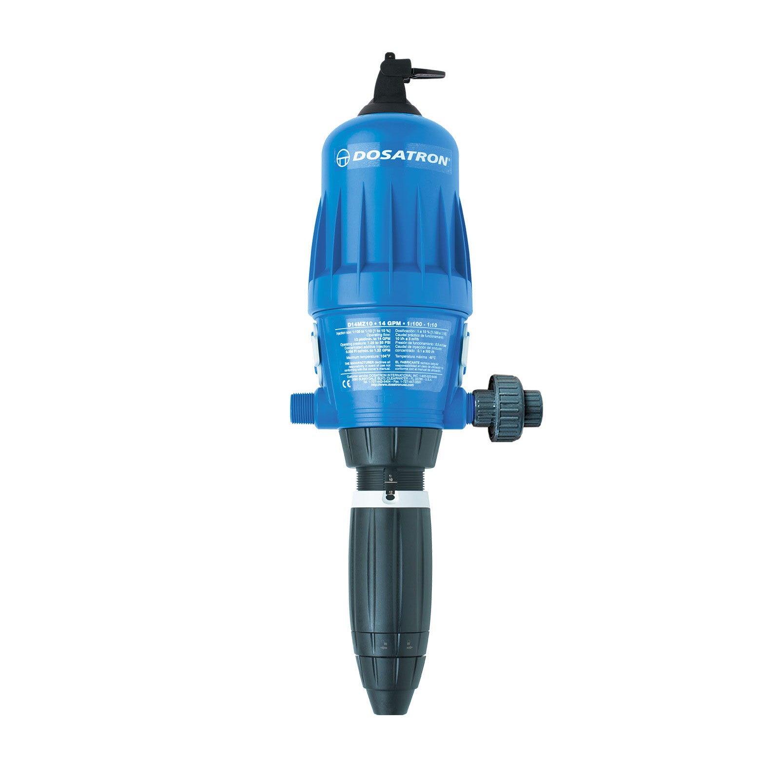 Dosatron D14MZ10 Water Powered Doser, 14 GPM, 1:100 to 1:10, Viton Seals, 3/4 Inch (D14MZ10VFBPHY)