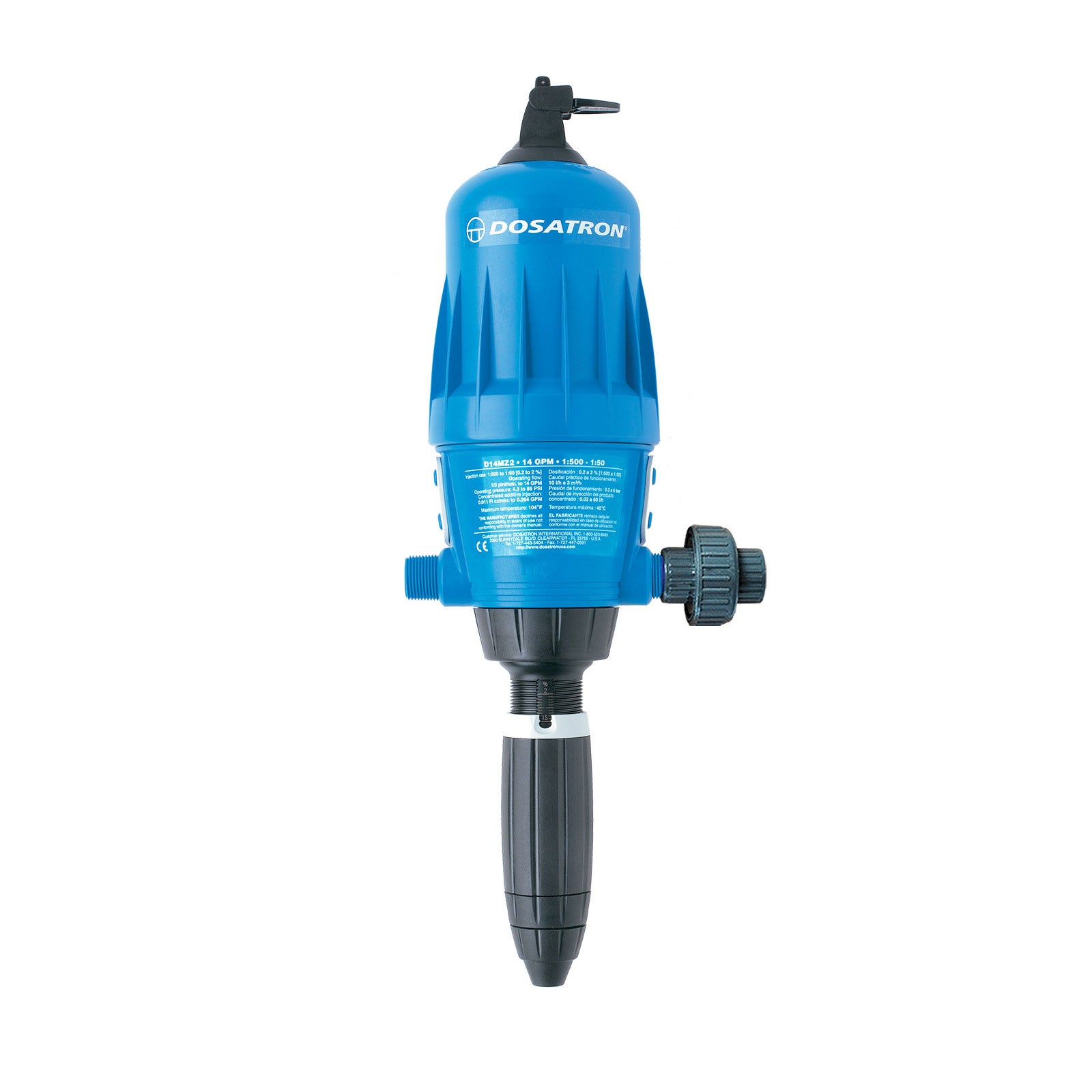 Dosatron D14MZ2 Water Powered Doser, 14 GPM, 1:500 to 1:50, Viton Seals, 3/4 Inch (D14MZ2VFBPHY)