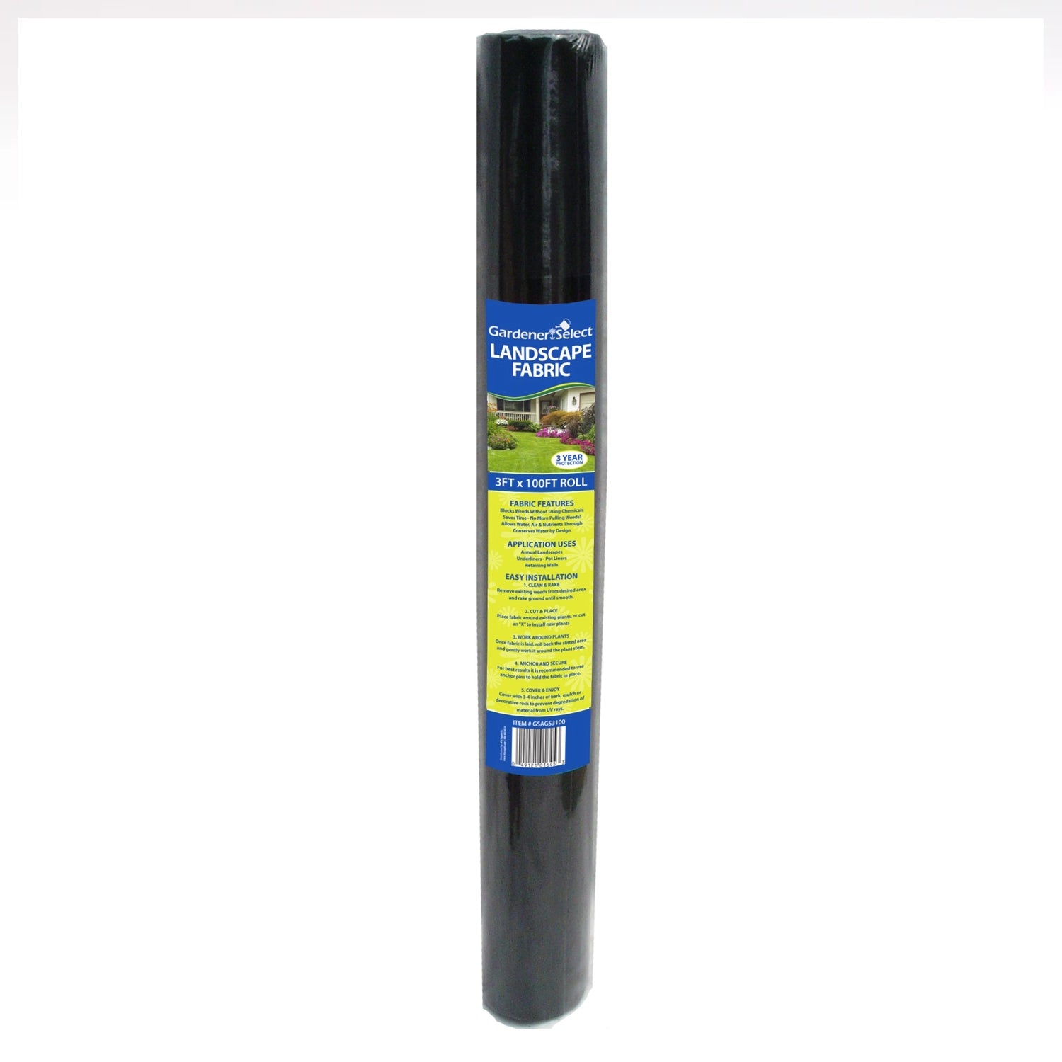 Gardener Select 1 Ounce Landscape Fabric, Black, 3 Foot x 100 Foot - Case of 18